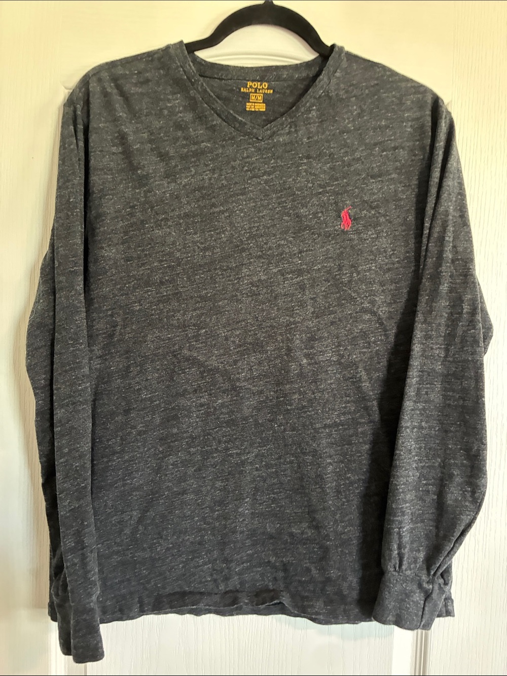 Polo by Ralph Lauren Charcoal Long-Sleeve V-Neck Shirt with Red Pony